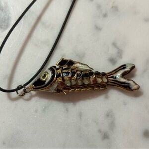 Vintage Articulated / Jointed Metal Cloisonné 2” Koi Fish Necklace Pendant